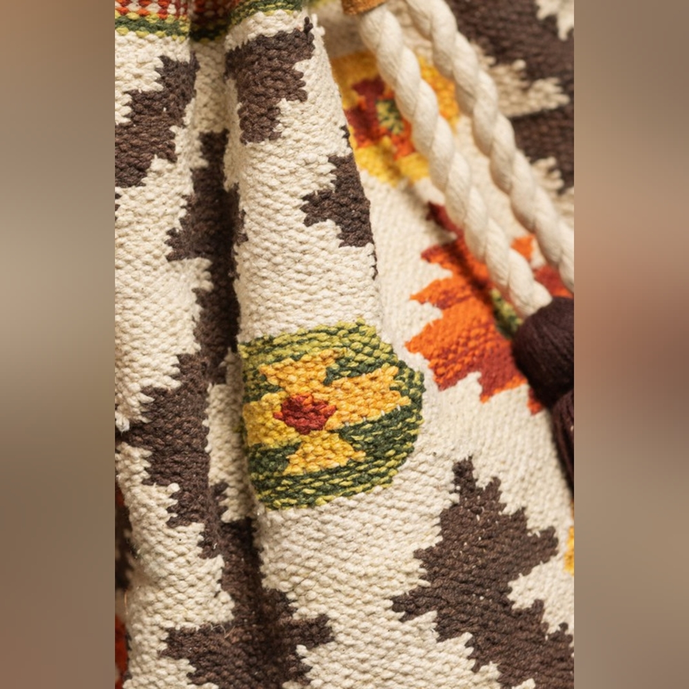 Bucket Style Backpack - Boho Ethnic Inspired Navajo Pattern - Handwoven Cotton - Picture 9 of 10